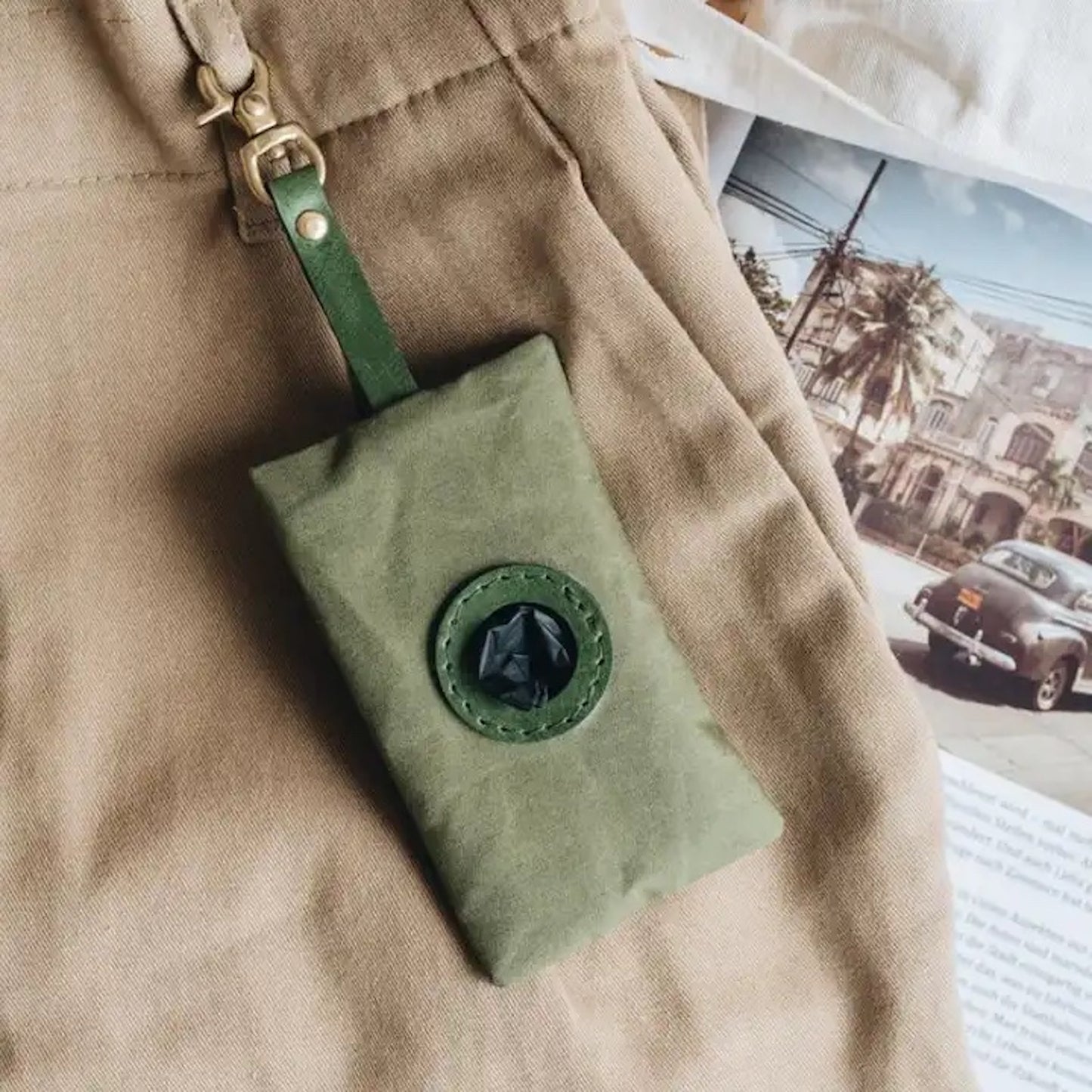 Green Waxed Canvas Holder | Green Canvas Poop Bag |The Dapper Dog Club