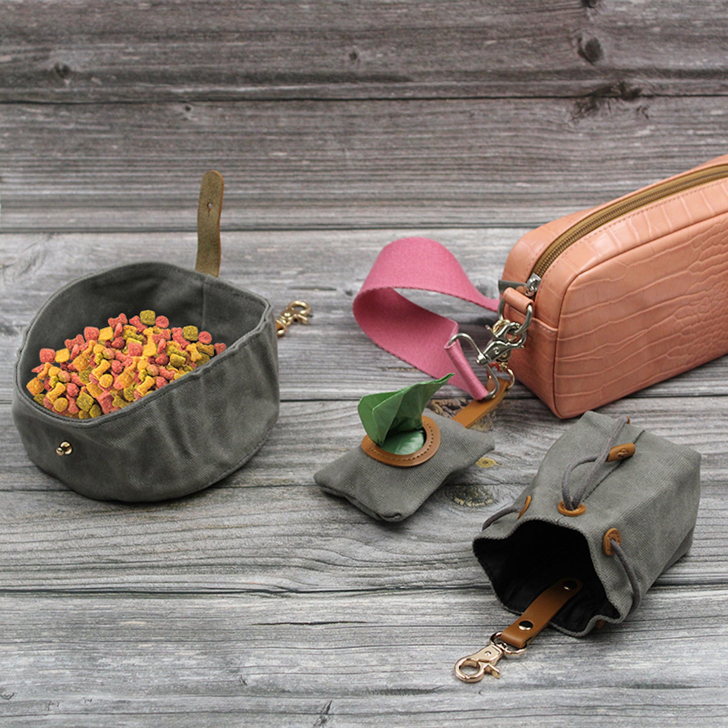 Waxed Canvas Treat Bag Holder - Grey